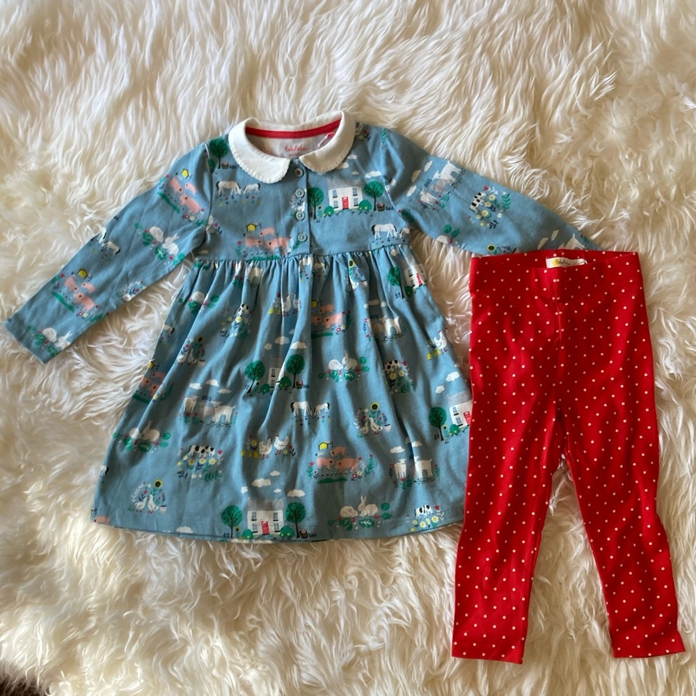 Brand new Baby Boden Farmhouse dress with leggings.